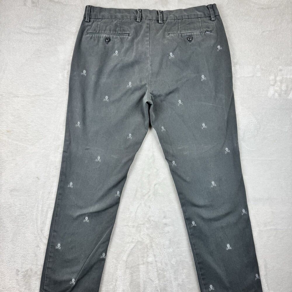 Polo Ralph Lauren Chino Pants Slim Fit Gray Skull Crossbones Embroidered 34x28 - Picture 2 of 13